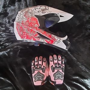 Helmet and riding gloves